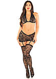 Комплект Leg Avenue чорний бюстгальтер спідниця з підв'язками та панчохами для романтичних зустрічей та спокус., фото 4