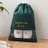 Мішок-сумка для взуття на затяжках, транспортувальна на шнурках для речей, розмір L - 44х30 см, колір зелений, фото 2