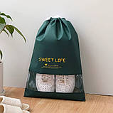 Мішок-сумка для взуття на затяжках, транспортувальна на шнурках для речей, розмір L - 44х30 см, колір зелений, фото 4