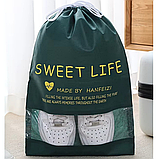 Мішок-сумка для взуття на затяжках, транспортувальна на шнурках для речей, розмір L - 44х30 см, колір зелений, фото 6