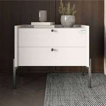 Тумба приліжкова LION Wood з двома шухлядами Німфея Альба (білий) (чорні ножки) (LION-041358) ТОП