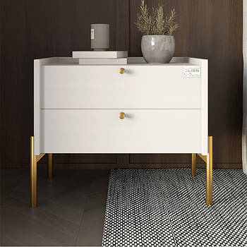 Тумба приліжкова LION Wood з двома шухлядами Німфея Альба (білий) (золоті ножки) (LION-041357) ТОП