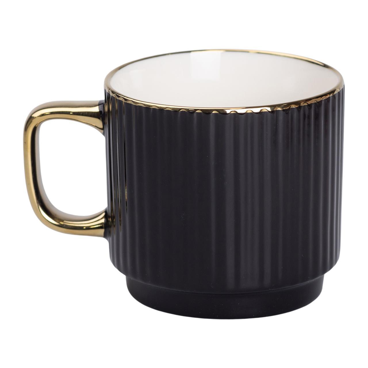 Чашка порцелянова із золотим обідком та золотою ручкою 300 (мл) Чорна RX-N231129B, фото 1