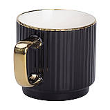 Чашка порцелянова із золотим обідком та золотою ручкою 300 (мл) Чорна RX-N231129B, фото 2