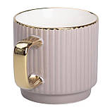 Чашка керамическая с золотым ободком и золотой ручкой 300 (мл) Кремовая, фото 2