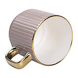 Чашка керамическая с золотым ободком и золотой ручкой 300 (мл) Кремовая, фото 3