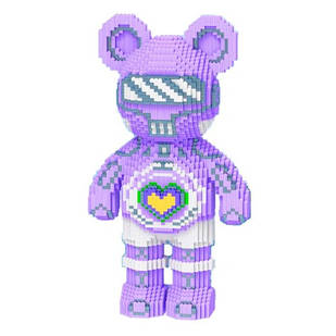 Світний конструктор у формі ведмедика Bearbrick "Серце" 3D Magic Blocks, Бузковий, 4031 деталь