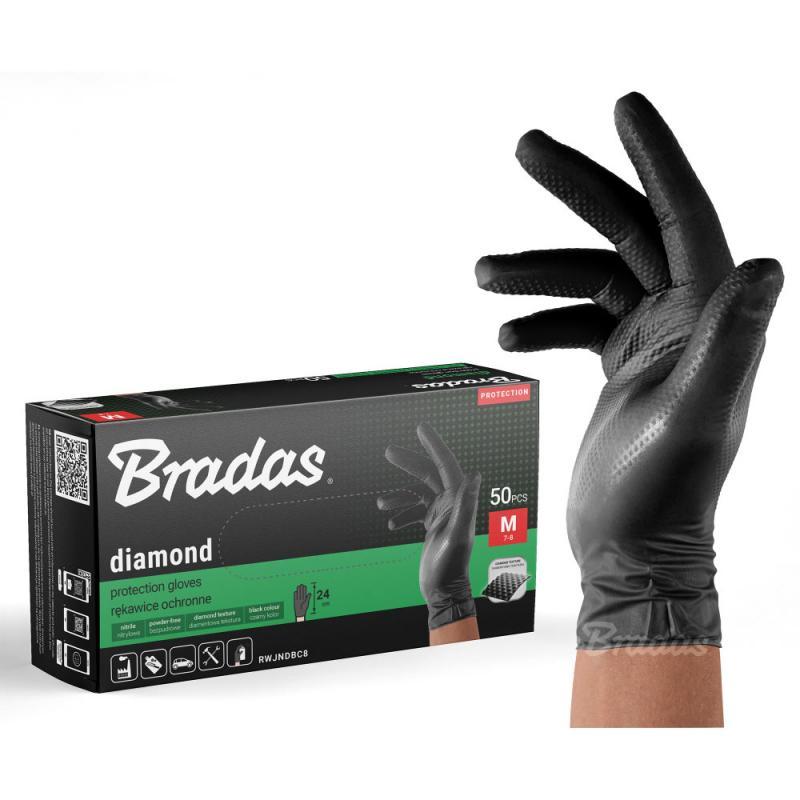 Нітрилові захисні рукавички, DIAMOND, розмір XL, 9-10, чорний Bradas
