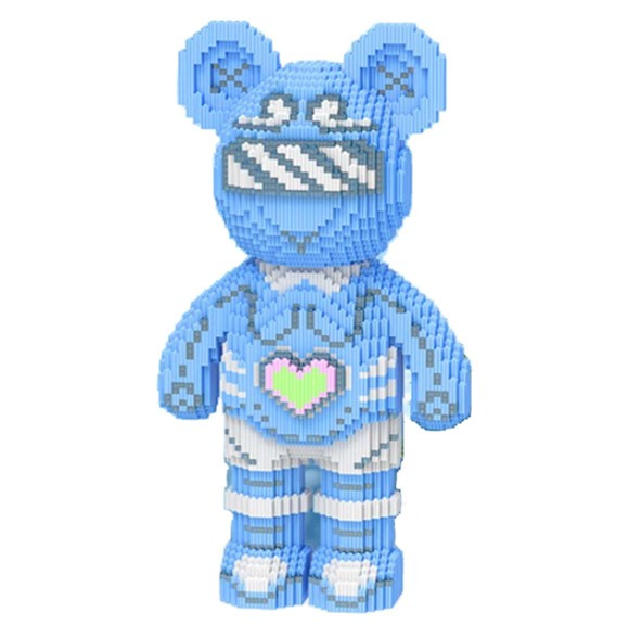 Світний конструктор у формі ведмедика Bearbrick "Серце" 3D Magic Blocks, Синій, 4031 деталь