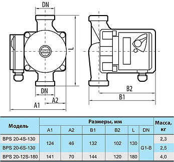 Циркуляційний насос BPS20-4S-130 "NPO" + комплект гайок потужність 62 Вт, мах.напір 4.9 м, Qmax 2.5, фото 3