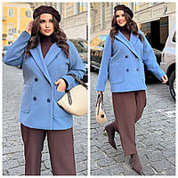 Женское короткое пальто из кашемира больших размеров