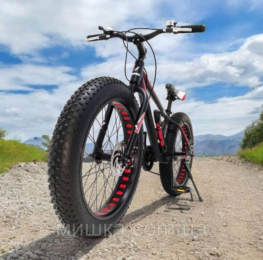 Стильний алюмінієвий велосипед Fat Bike 24"×4.0, рама 15", S800 Hammer Extrime, чорно-червоний, фото 1