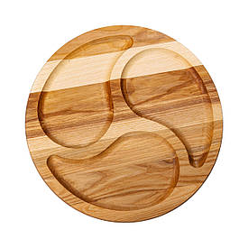 Менажниця дерев'яна 35 см кругла на 3 секції, ясен