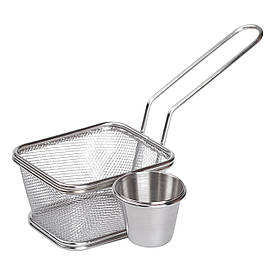 Кошик сервірувальний для подачі фрі та снеків із соусницею 10.5×9×6 см із нержавіючої сталі