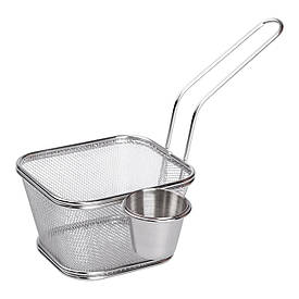 Кошик сервірувальний для подачі фрі та снеків із соусницею 13×11×7 см із нержавіючої сталі