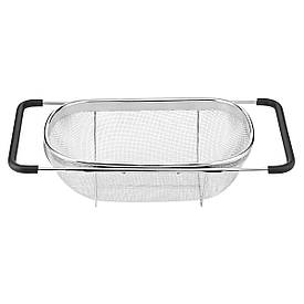 Друшляк сито на раковину для миття овочів та фруктів 29х19х10 см з нержавіючої сталі