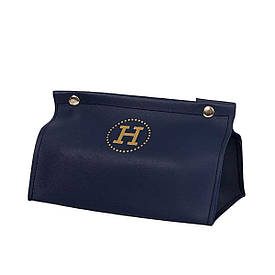 Серветниця автомобільна з еко шкіри 20х7.5х11.5 см органайзер для серветок, Синій