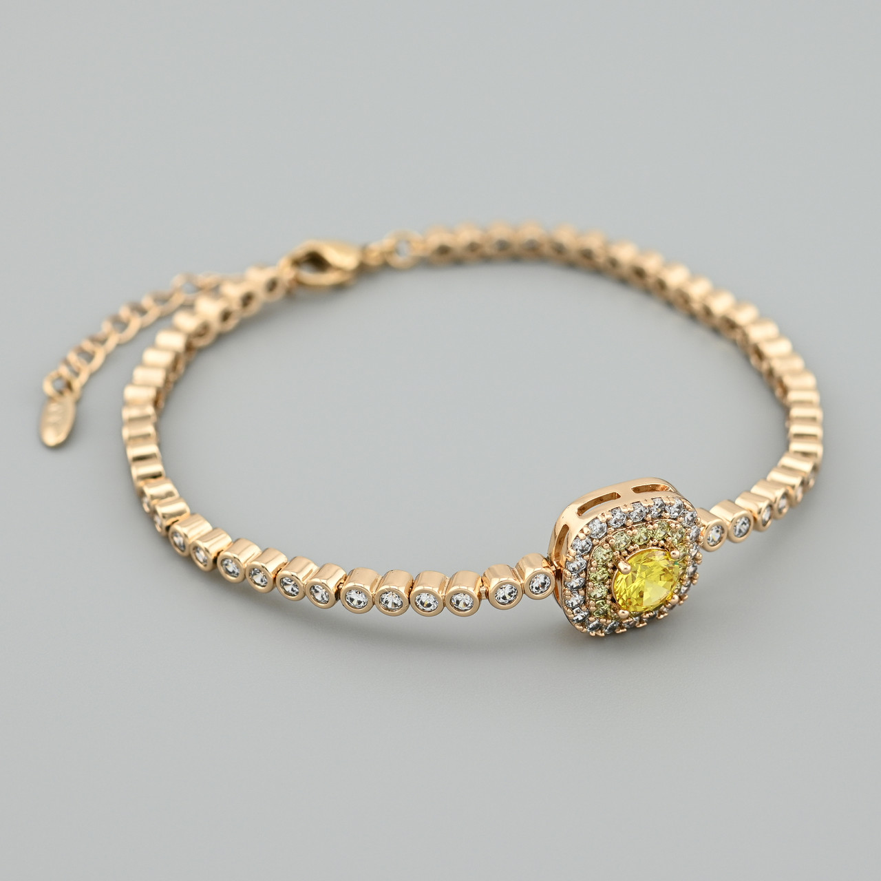 Браслет Дорі 50863 ширина 3 мм жовті фіаніти позолота 18K довжина 18+3, фото 1