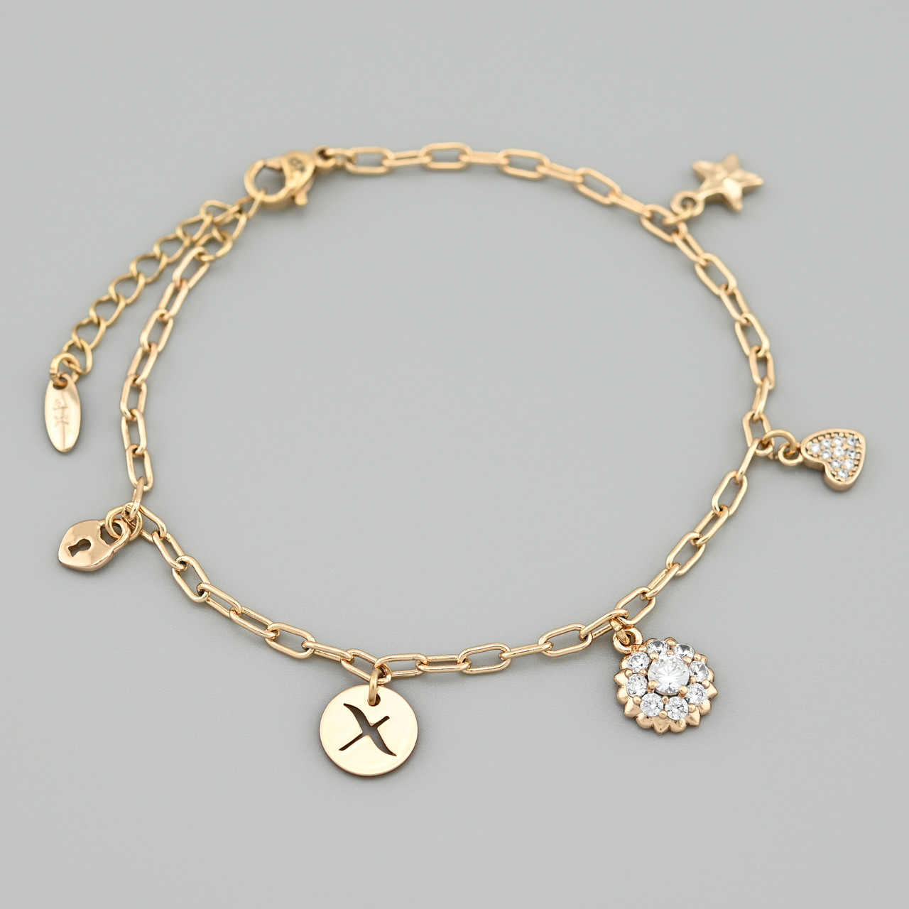 Браслет Сердечко 50828 ширина 2.5 мм білі фіаніти позолота 18К довжина 17+3, фото 1