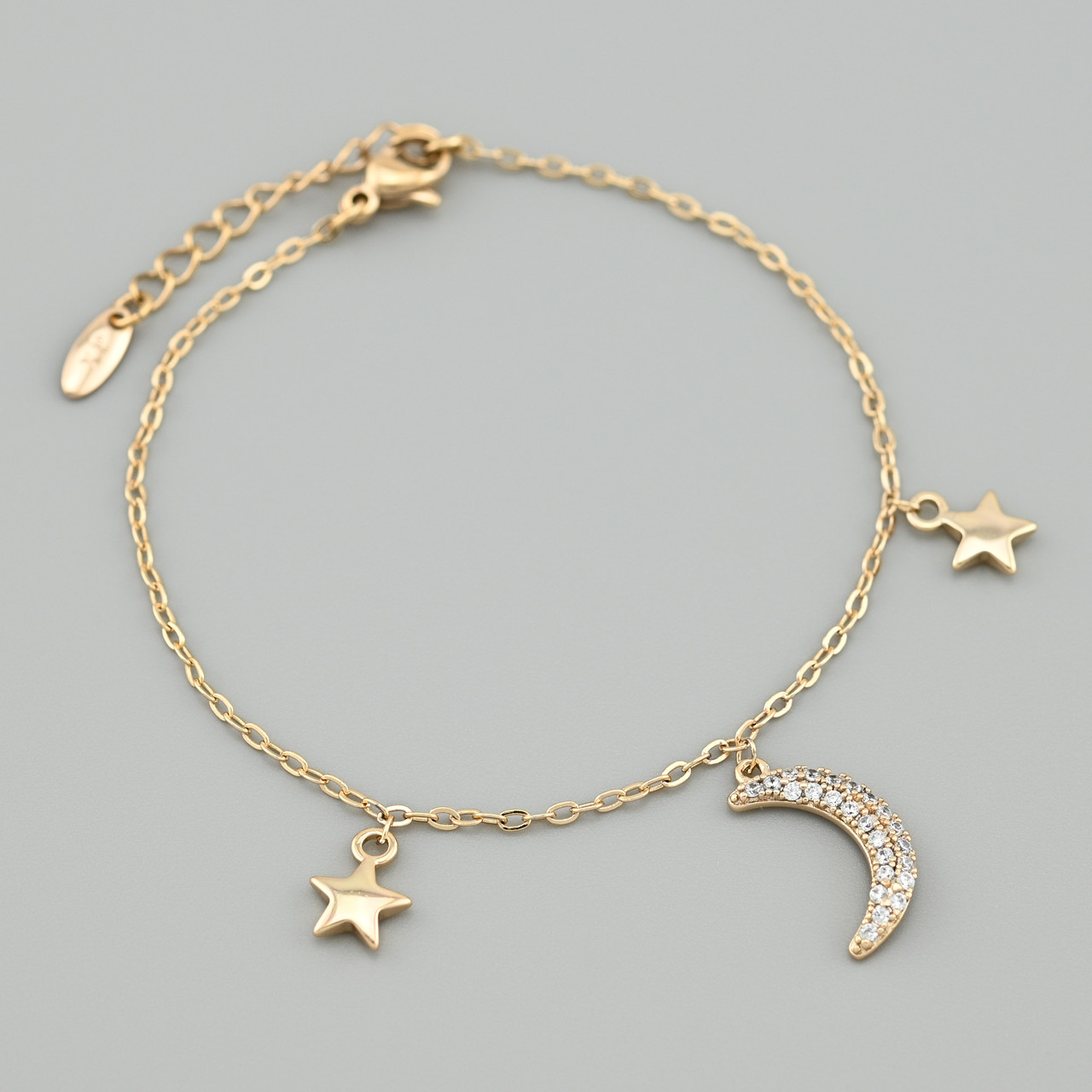 Браслет Луна 49421 ширина 1,5 мм білі фіаніти позолота 18K довжина 17+3, фото 1