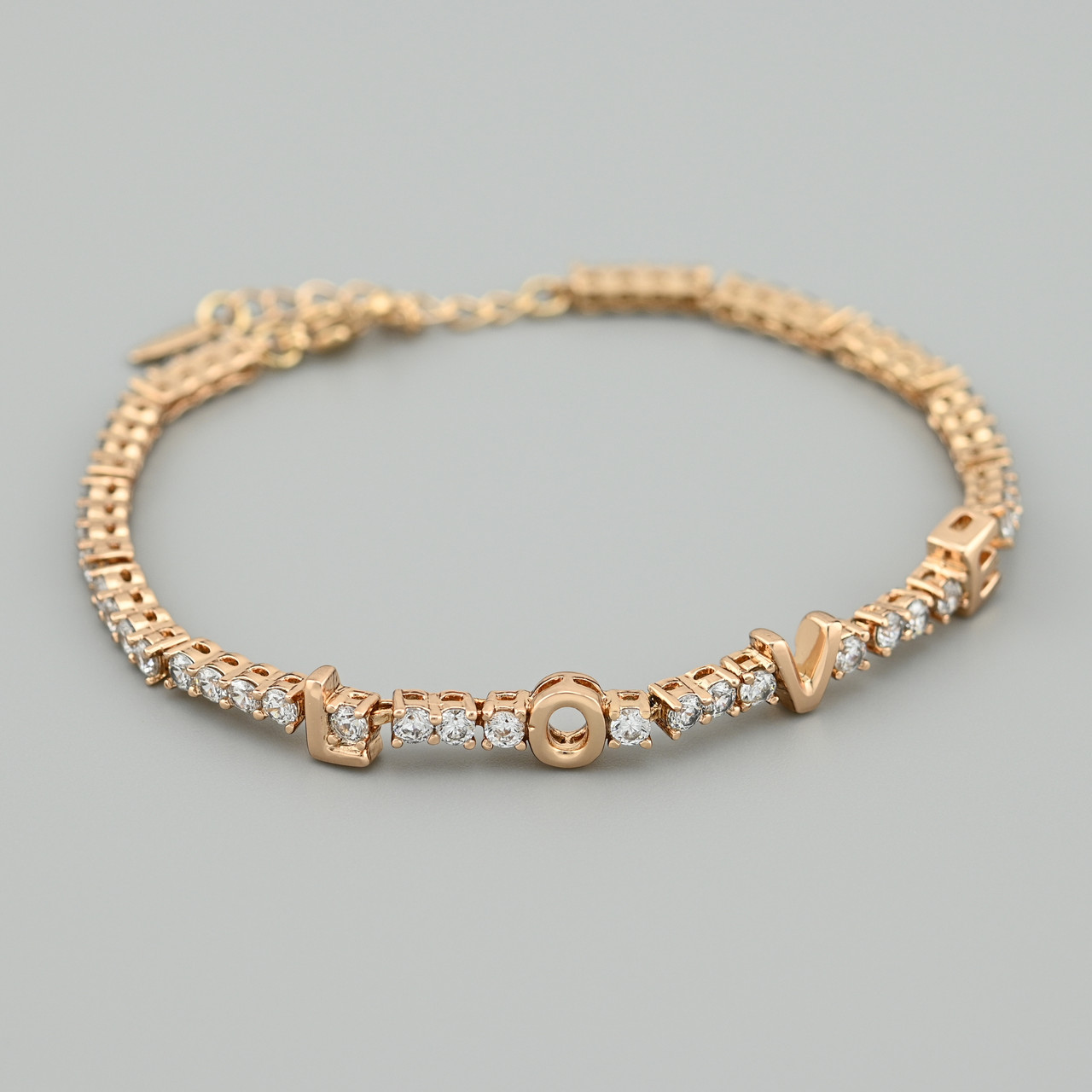 Браслет Love 45162 ширина 3 мм білі фіаніти позолота 18K довжина 17+3, фото 1