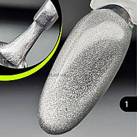 Кришталева кішка срібло гель лак кошаче око 3D Snow White 8мл №01