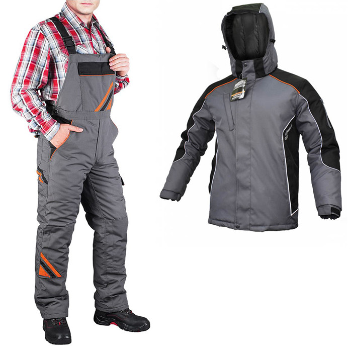Костюм робочий зимовий куртка з капюшоном та напівкомбінезон, утеплений чоловічий одяг, захисна тепла роба, фото 1