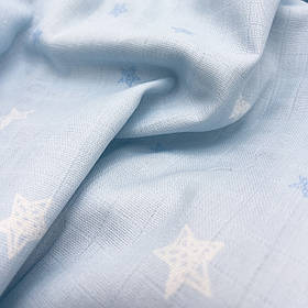Муслін жатий 2-х "Зірки білі, блакитні на світло-блакитному" 160 см