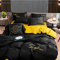 Постільна білизна полуторна Сатин / Комплект півтораспальної постільної білизни з вишивкою Чорний