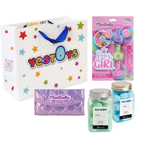 Подарунковий набір дитячої косметики Martinelia - лак дитячий, палітра гаманець, бомбочки для ванної IDC