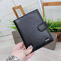 Чоловічий шкіряний гаманець портмоне з відділом для паспорту чорний натуральна шкіра