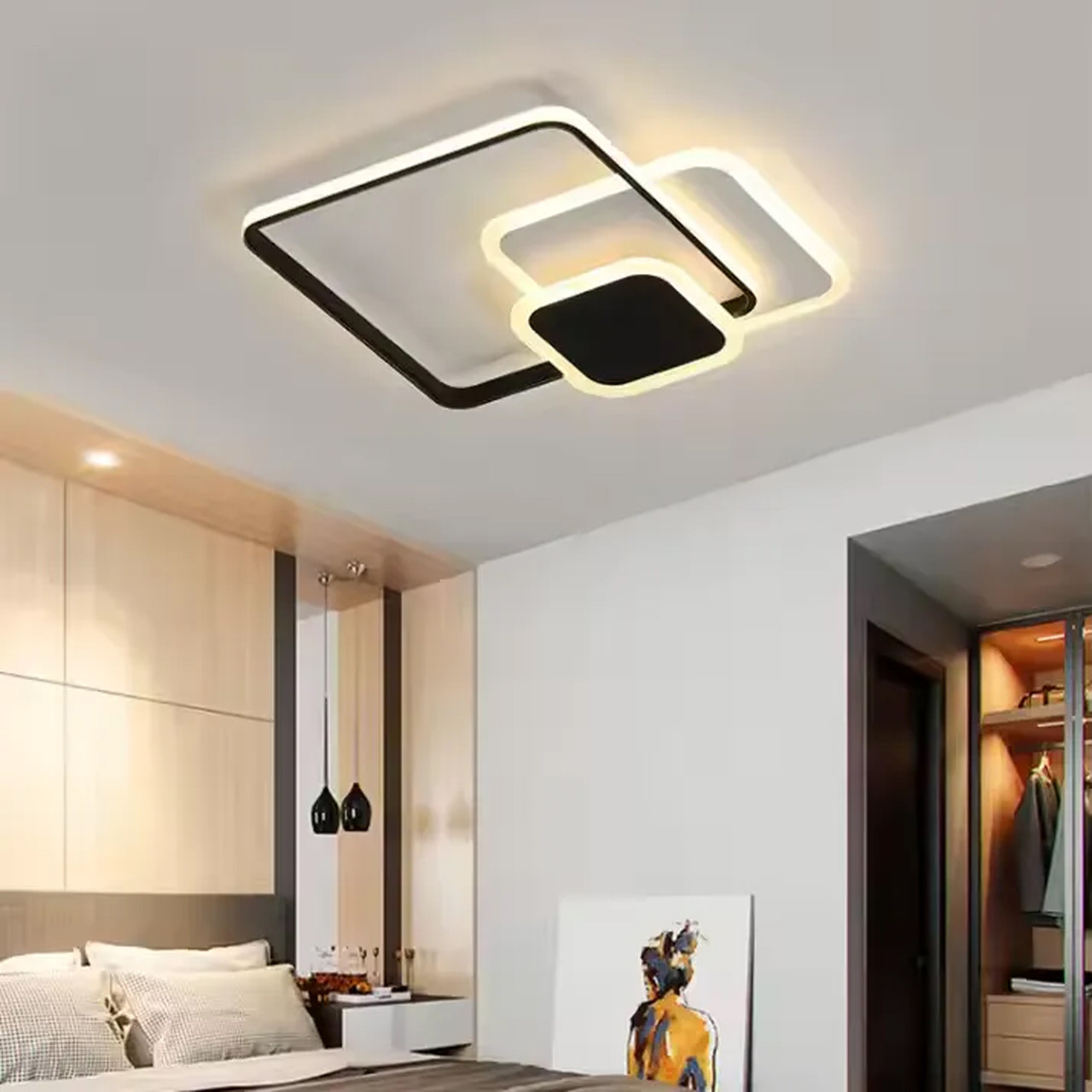 Світлодіодна Led люстра квадратна чорно-біла до 13 м². (JH-C03 32W)