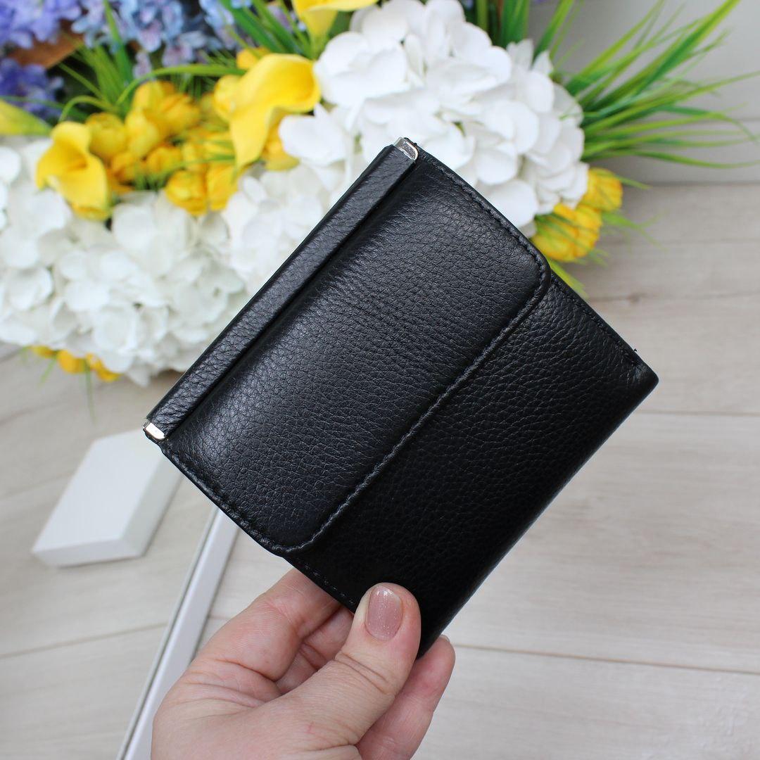 Жіночий шкіряний гаманець портмоне на магниті чорний натуральна шкіра