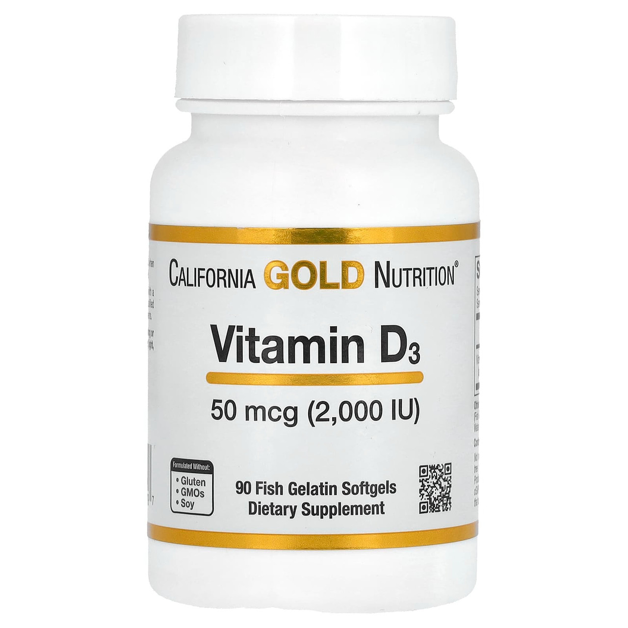 Вітамін Д3 California Gold Nutrition Vitamin D3 2000 МО для здоров'я кісток зубів імунітету 90 капсул, фото 1