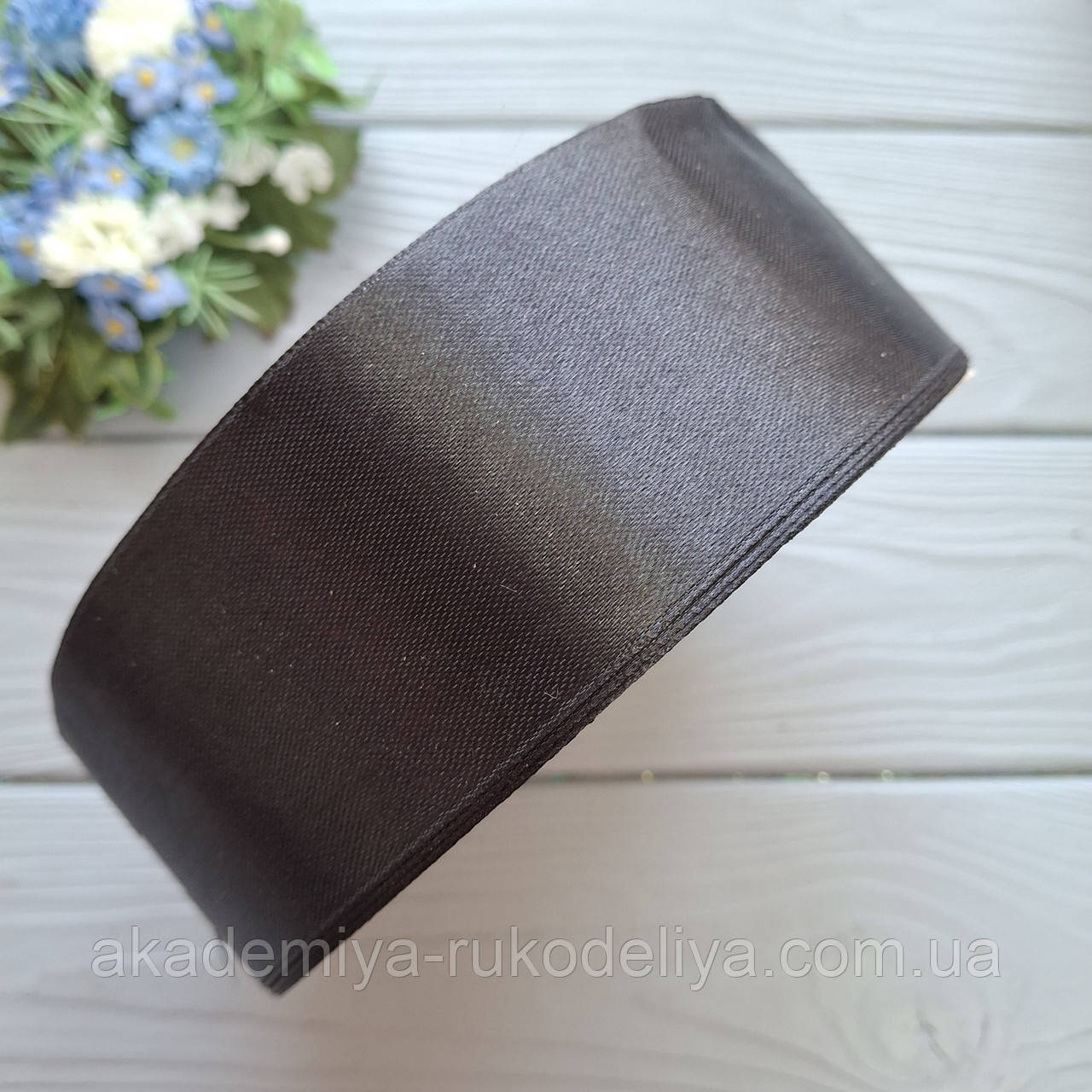Стрічка атласна/5 см/ Колір чорний/ 90 м