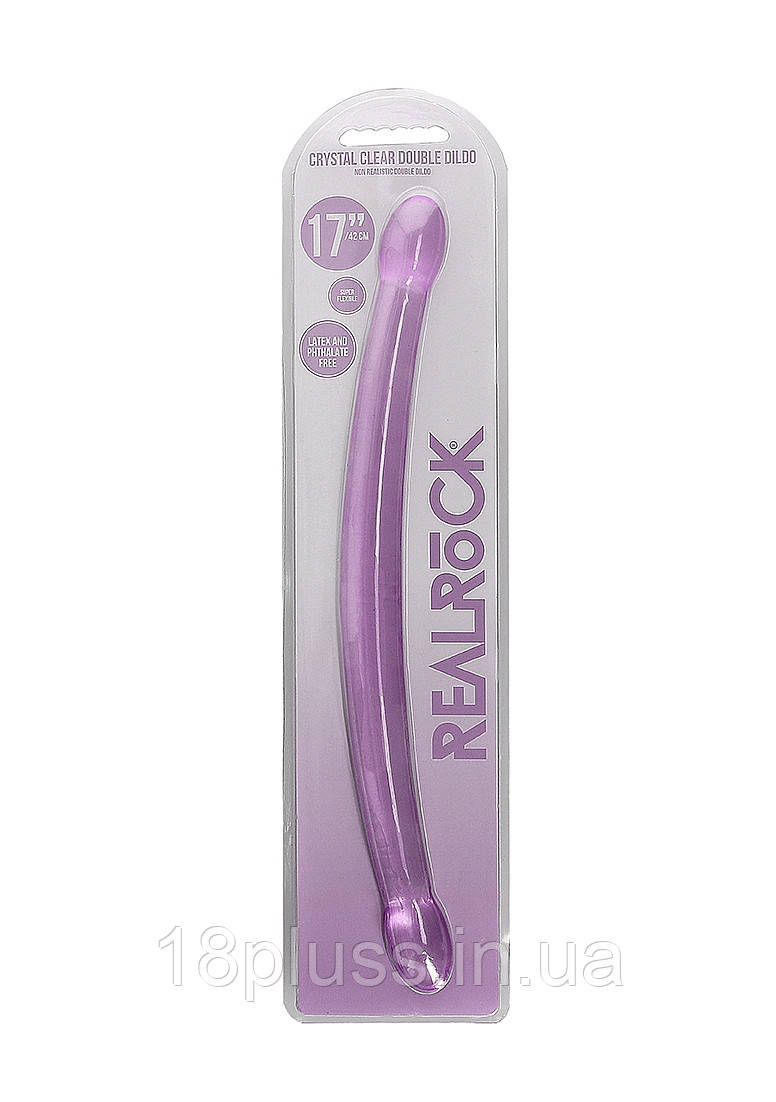 Прозорий двосторонній фалоімітатор Shots Realrock Crystal Clear Double Dildo 17" Purple, фото 1