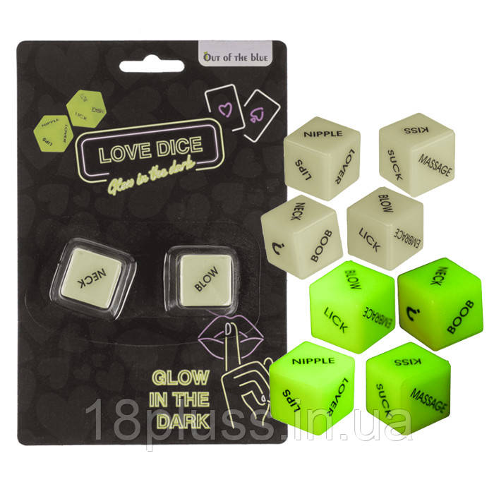 Неонові секс-кубики, що світяться в темряві Love Dice Glow In The Dark (в наборі 2 шт.), фото 1