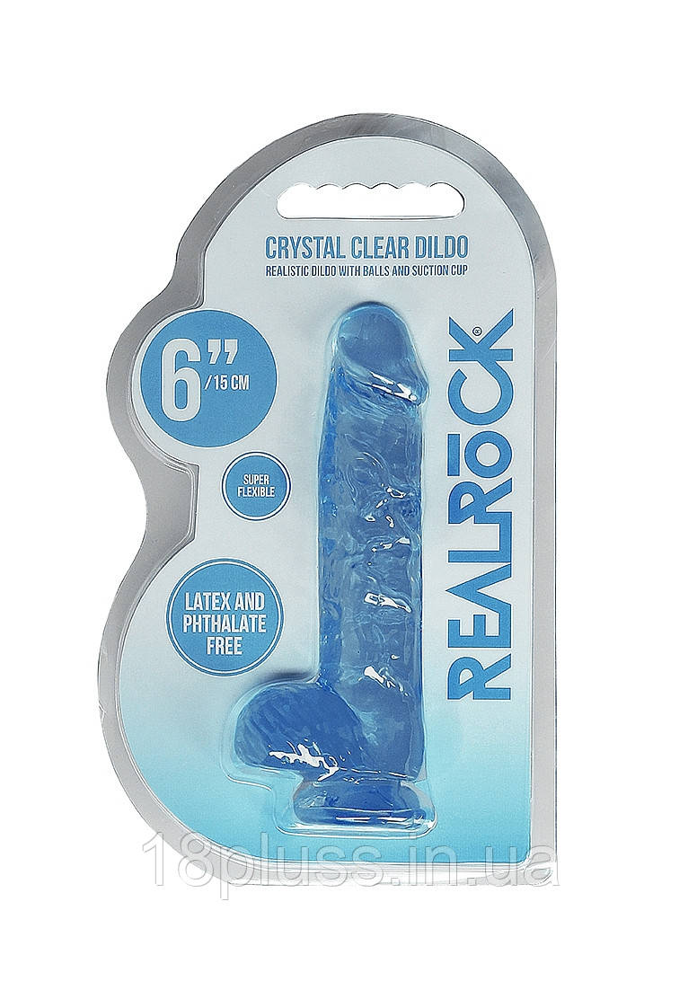 Прозорий фалоімітатор на присосці Shots Realrock Crystal Clear Dildo 6" Blue, фото 1