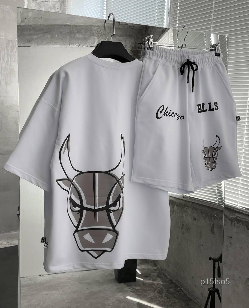 Чоловічий літній костюм Chicago Bulls Футболка + Шорти білий Спортивний костюм на літо Чикаго Буллз
