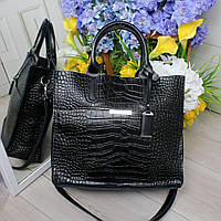 Жіноча шкіряна сумка квадратна містка чорна рептилія натуральна шкіра