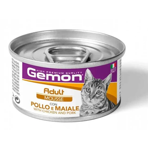 Вологий корм для кішок Gemon Cat Wet Adult Мус з куркою та свининою 85 гр 24 шт