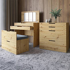 Комод-трюмо із дзеркалом, нішею під сидінням та шухлядою LION Азія Дуб Артизан (LION-041668)