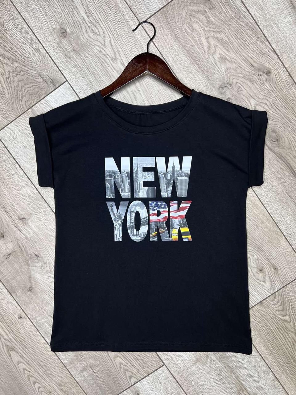 Футболка дитяча New York 2 однотона, р 152-164 чорна