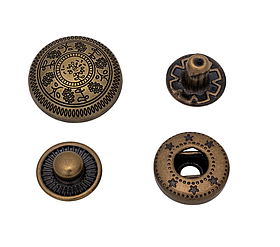 Кнопка Альфа вінтажна діаметр шляпки 14,6мм механізм 12,5мм колір антік арт.30158