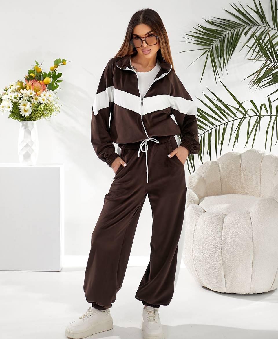 Костюм молодіжний велюровий з білими лампасами в кольорах 8484, фото 1