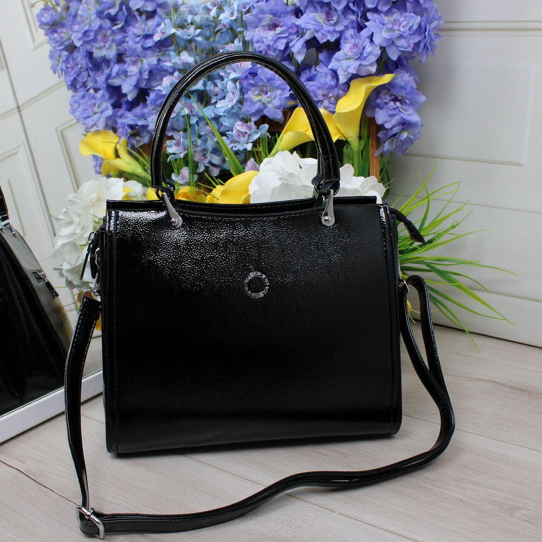 Жіноча лакова каркасна сумка класична чорна екошкіра