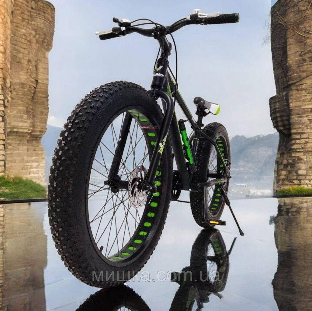 Стильний алюмінієвий велосипед Fat Bike 26"×4.0, рама 17", S800 Hammer Extrime, чорно-зелений, фото 1