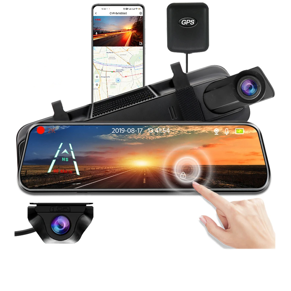 Дзеркало відеореєстратор E-ACE A37 10"з двома камерами | 2.5K + 1080P | Wi-Fi | GPS | Сенсорний дисплей
