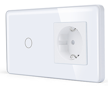 Сенсорний Wi-Fi + BLE вимикач (1кл.) + Розетка з Wi-Fi 1DAL | Білий Скло (G157D-SW1G.WF-ST.WF.WT)