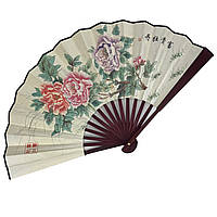 Віяло двостороннє "Півонія" 33х58 см сіре (C5929)